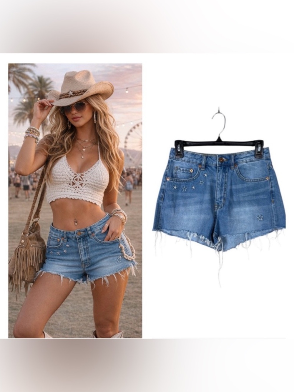 Vintage Y2K H&M Coachella Micro Jean Shorts Size 6 Festival Daydreamer Western